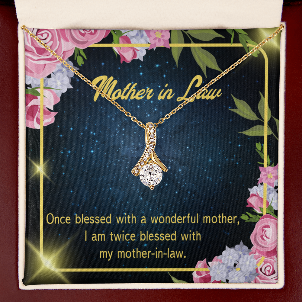 To My Mother-in-Law Twice Blessed Alluring Ribbon Necklace Message Card-Express Your Love Gifts