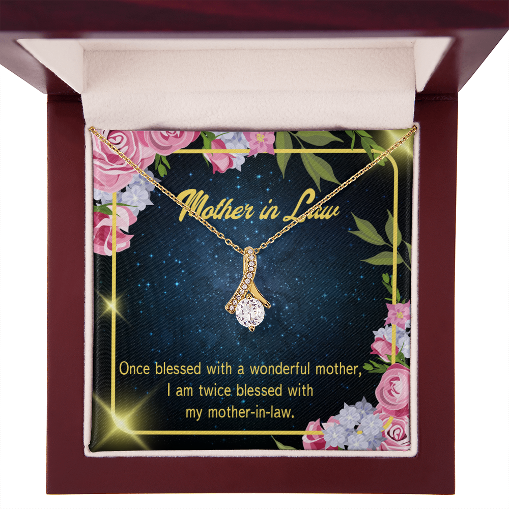 To My Mother-in-Law Twice Blessed Alluring Ribbon Necklace Message Card-Express Your Love Gifts