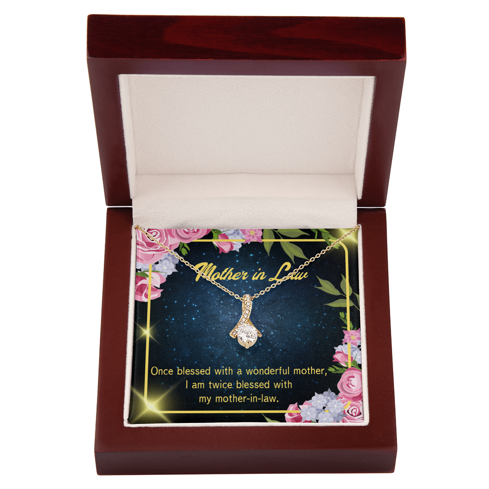 To My Mother-in-Law Twice Blessed Alluring Ribbon Necklace Message Card-Express Your Love Gifts