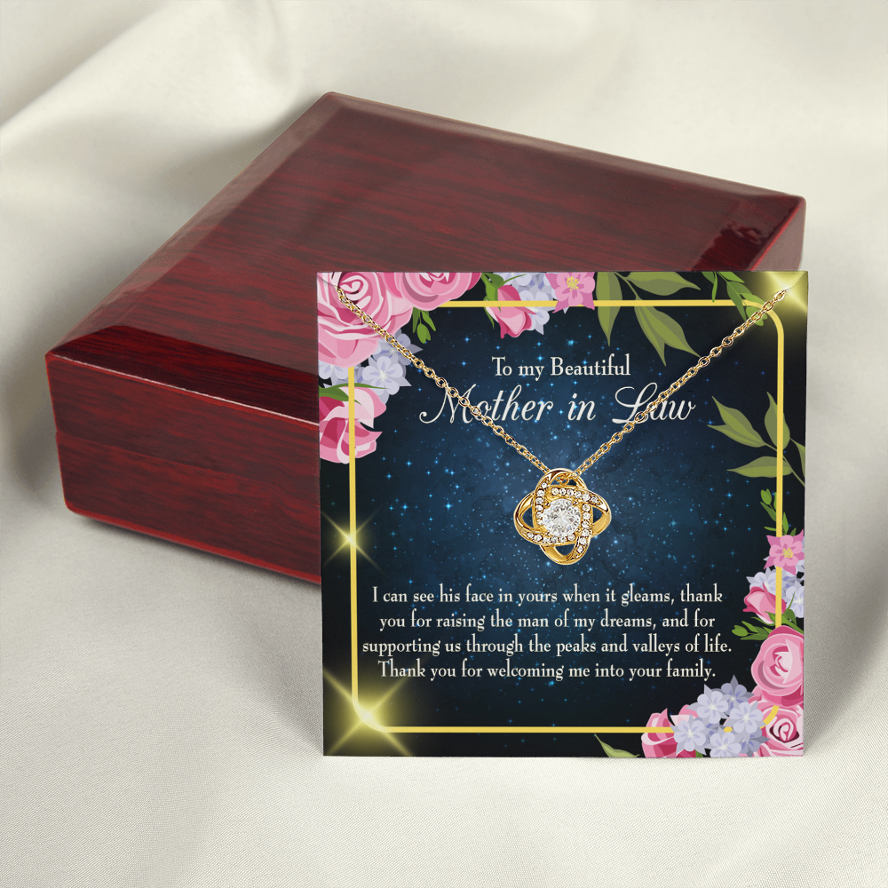 To My Mother-in-Law Valleys of Life Infinity Knot Necklace Message Card-Express Your Love Gifts