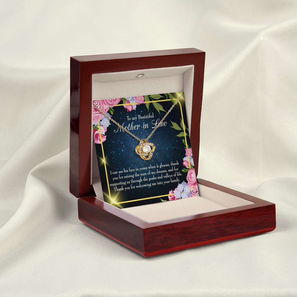 To My Mother-in-Law Valleys of Life Infinity Knot Necklace Message Card-Express Your Love Gifts