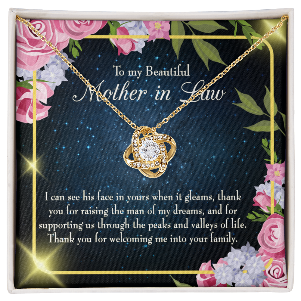 To My Mother-in-Law Valleys of Life Infinity Knot Necklace Message Card-Express Your Love Gifts