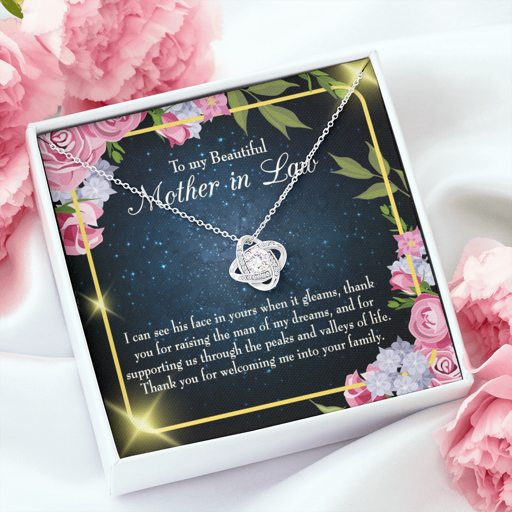 To My Mother-in-Law Valleys of Life Infinity Knot Necklace Message Card-Express Your Love Gifts