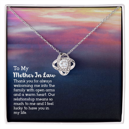 To My Mother-in-Law Warm Heart Infinity Knot Necklace Message Card-Express Your Love Gifts