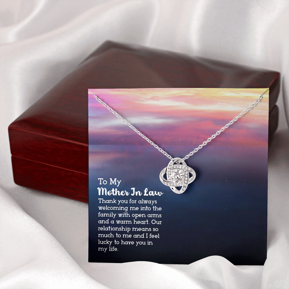 To My Mother-in-Law Warm Heart Infinity Knot Necklace Message Card-Express Your Love Gifts