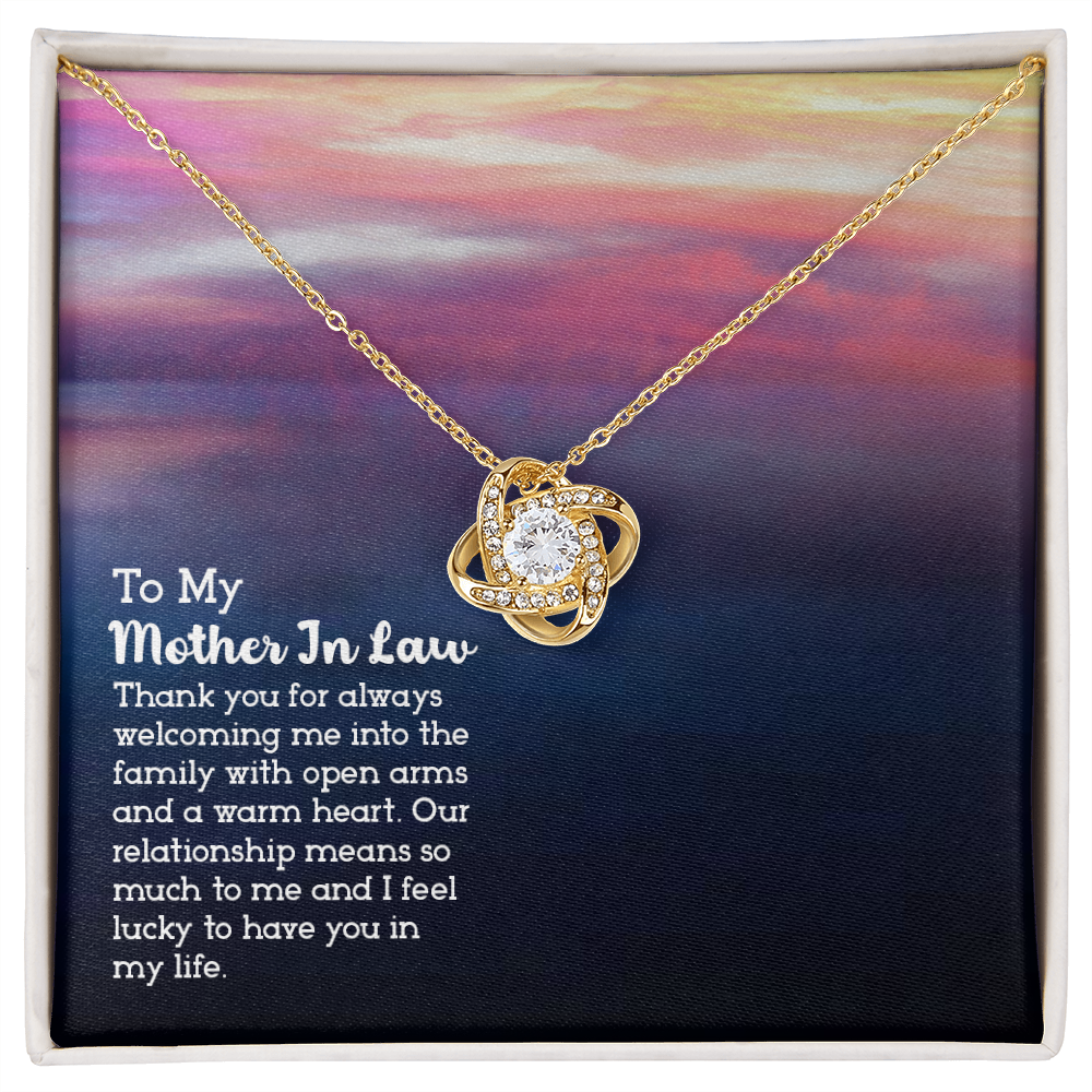 To My Mother-in-Law Warm Heart Infinity Knot Necklace Message Card-Express Your Love Gifts