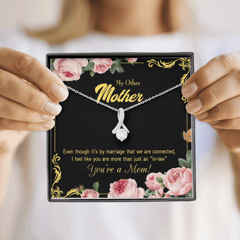 To My Mother-in-Law We Are Connected Alluring Ribbon Necklace Message Card-Express Your Love Gifts