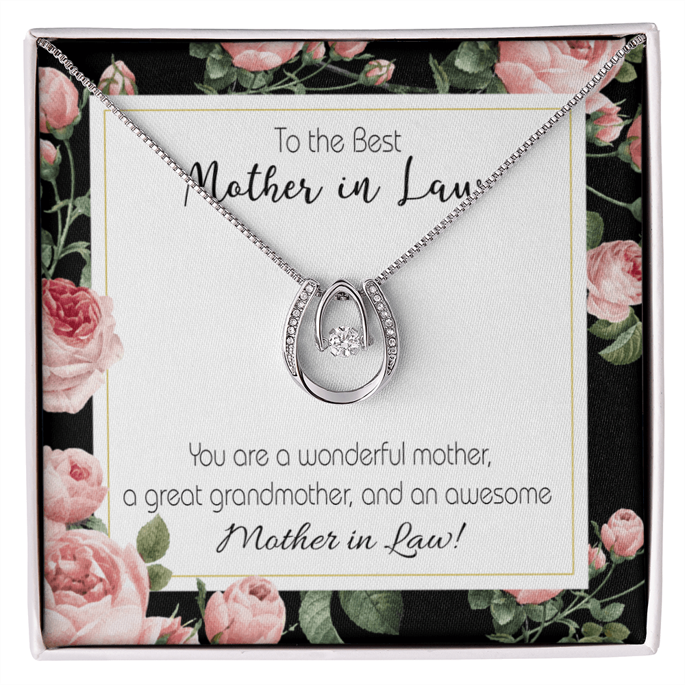 To My Mother-in-Law Wonderful Mother-in-Law Lucky Horseshoe Necklace Message Card 14k w CZ Crystals-Express Your Love Gifts