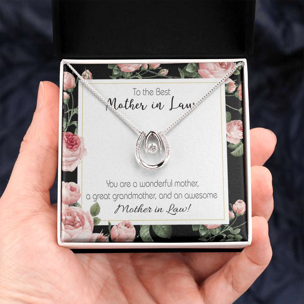 To My Mother-in-Law Wonderful Mother-in-Law Lucky Horseshoe Necklace Message Card 14k w CZ Crystals-Express Your Love Gifts