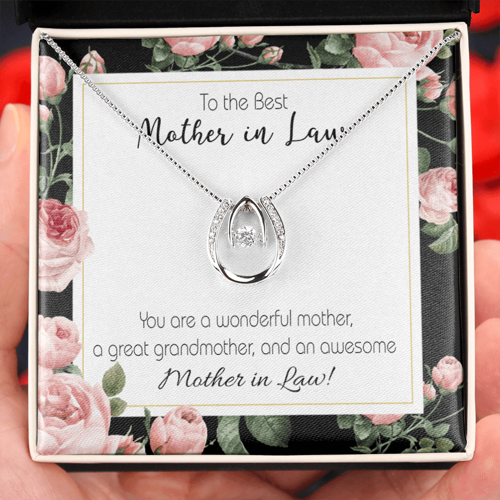 To My Mother-in-Law Wonderful Mother-in-Law Lucky Horseshoe Necklace Message Card 14k w CZ Crystals-Express Your Love Gifts