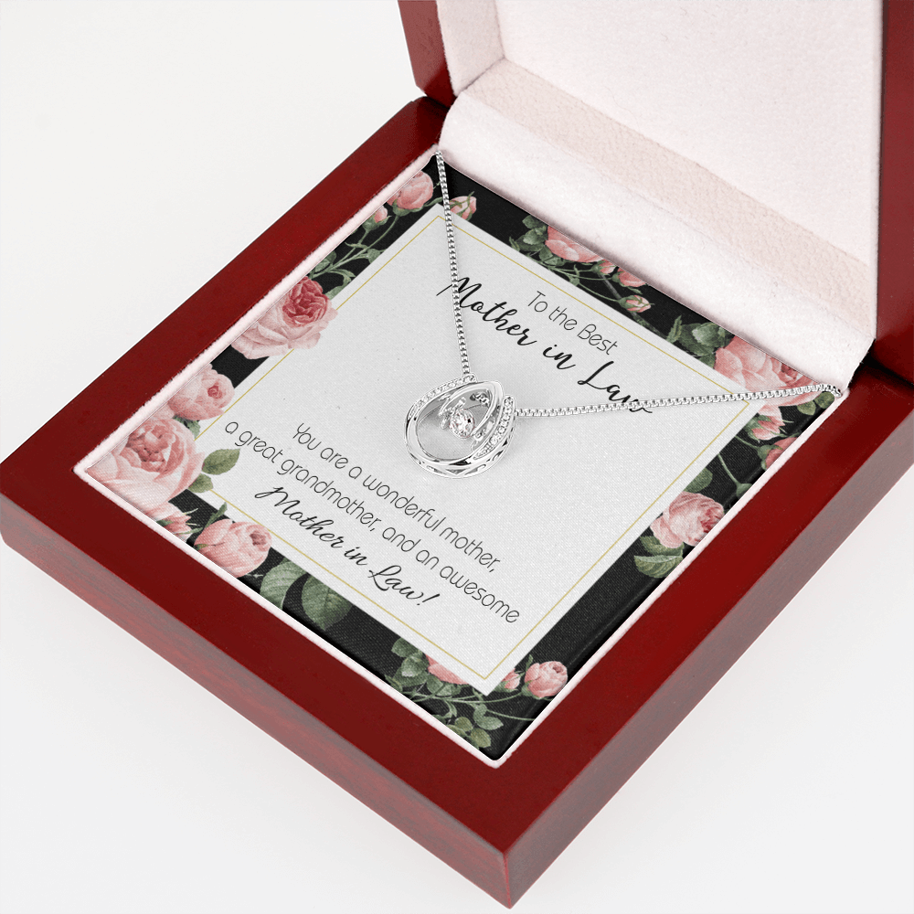 To My Mother-in-Law Wonderful Mother-in-Law Lucky Horseshoe Necklace Message Card 14k w CZ Crystals-Express Your Love Gifts