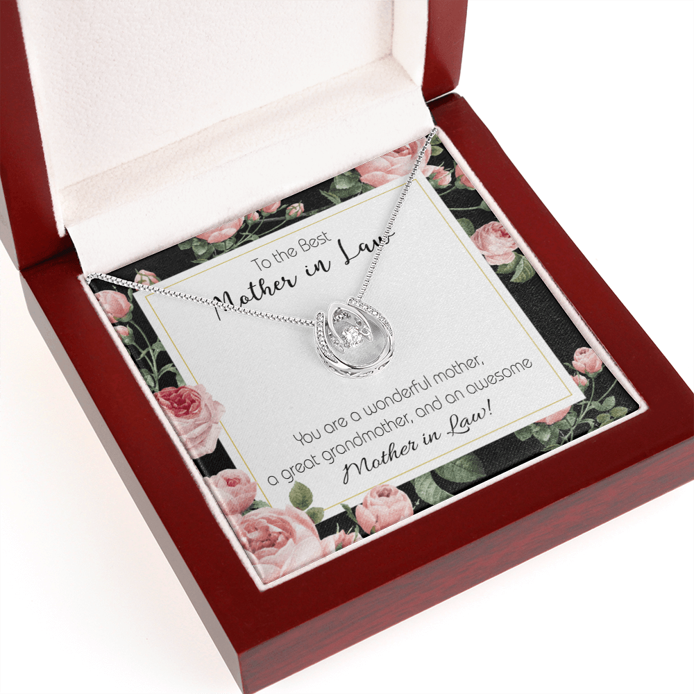 To My Mother-in-Law Wonderful Mother-in-Law Lucky Horseshoe Necklace Message Card 14k w CZ Crystals-Express Your Love Gifts