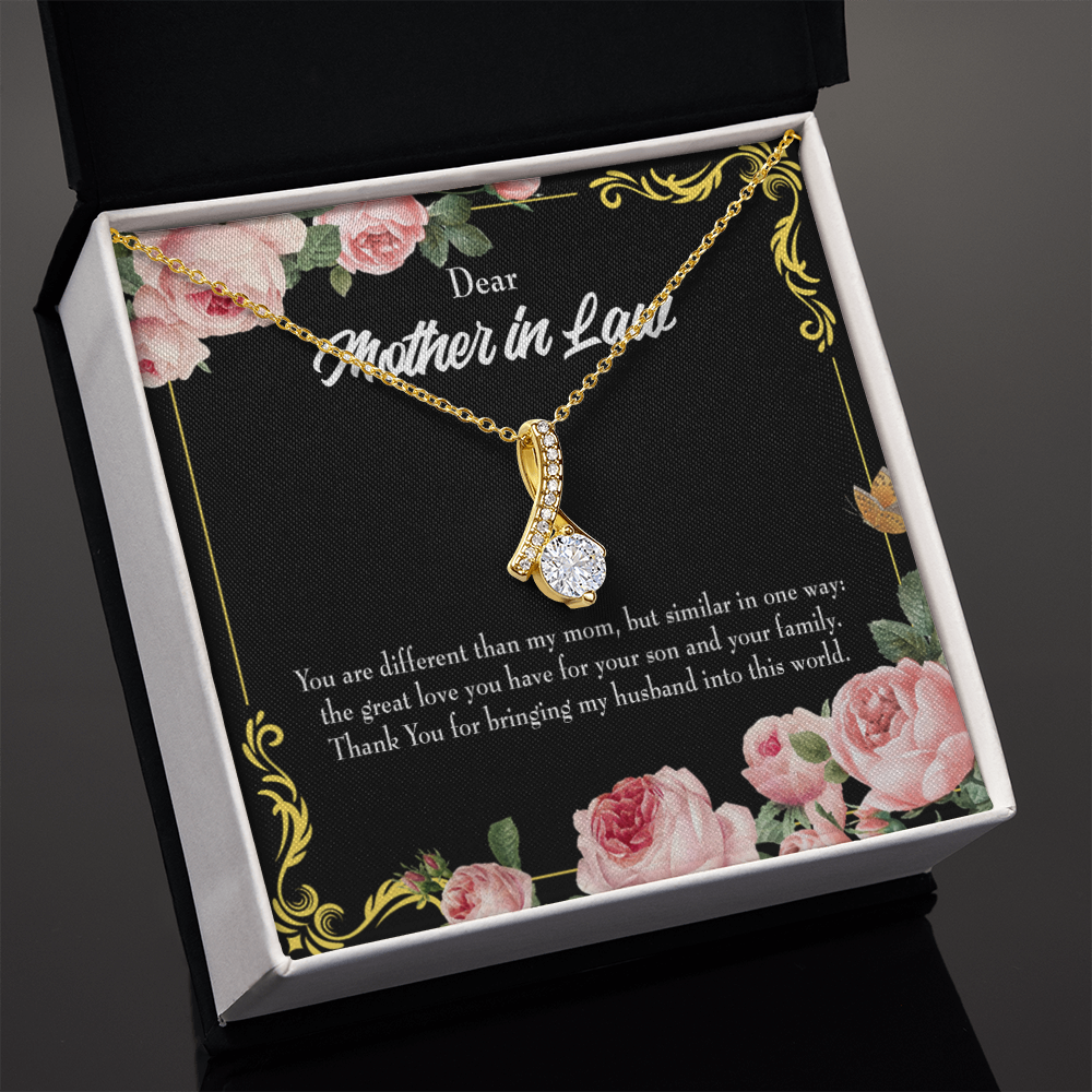 To My Mother-in-Law You are Different Alluring Ribbon Necklace Message Card-Express Your Love Gifts