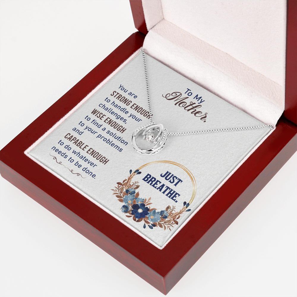 To my Mother Just Breathe Lucky Horseshoe Necklace Message Card 14k w CZ Crystals-Express Your Love Gifts