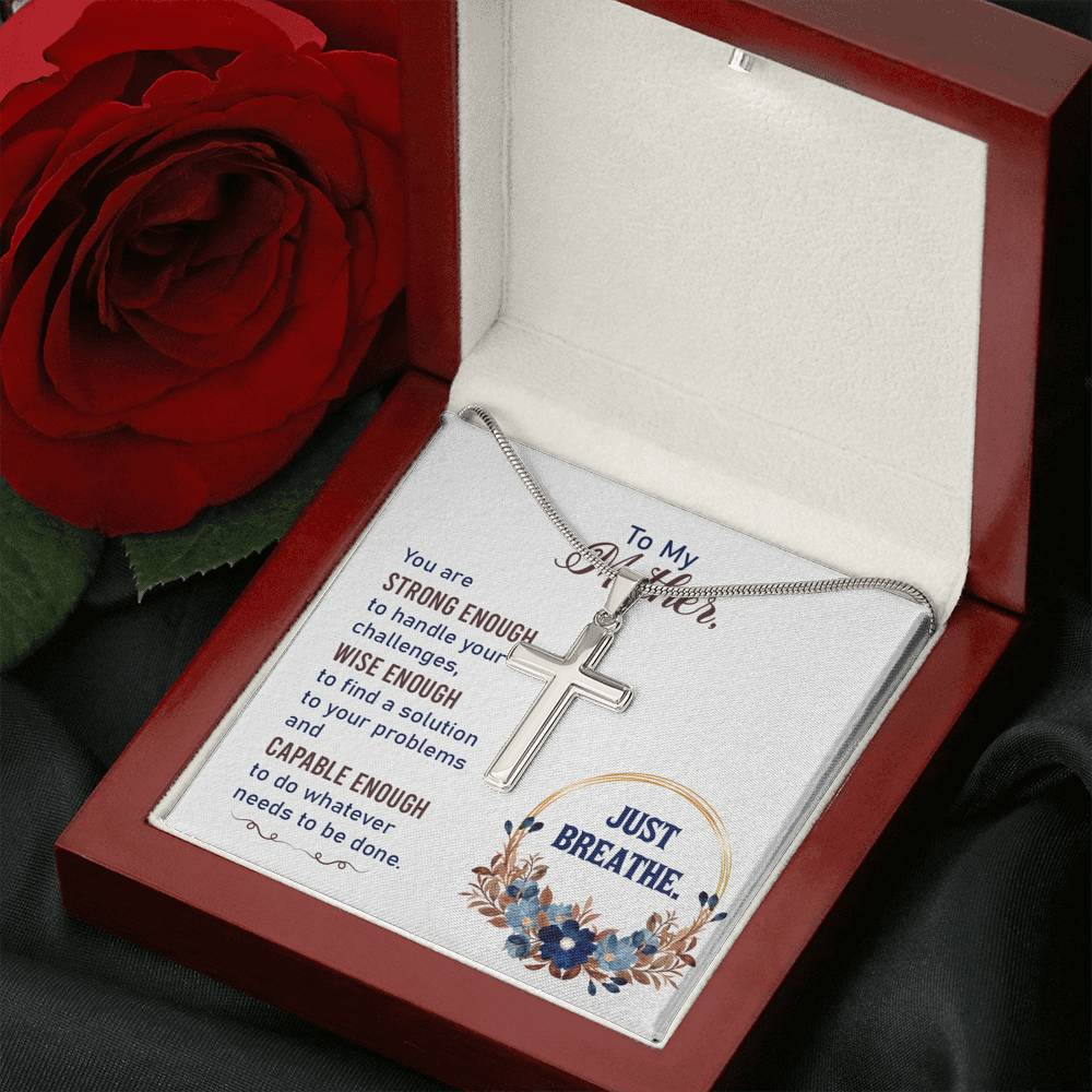 To My Mother You Are Strng Enough Cross Card Necklace w Stainless Steel Pendant-Express Your Love Gifts