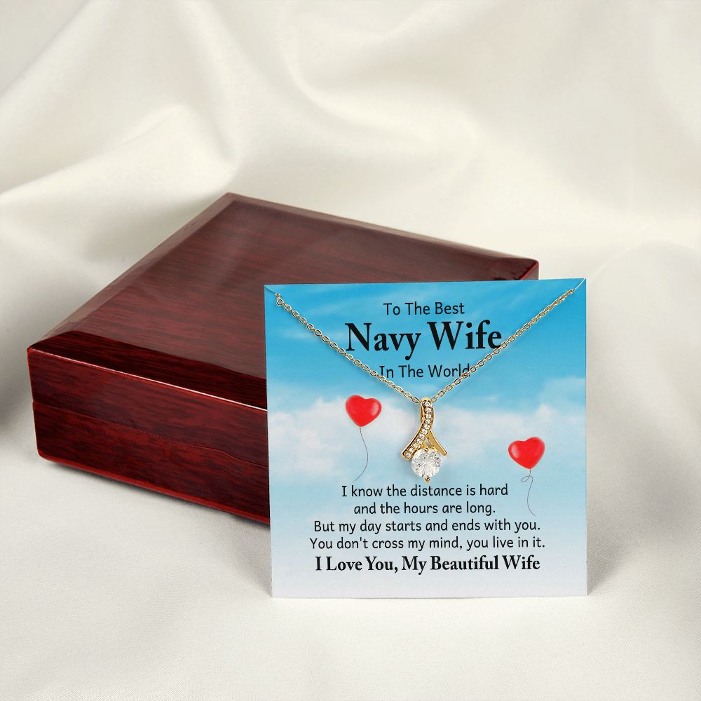 To My Navy Wife I Know the Distance is Hard Alluring Ribbon Necklace Message Card-Express Your Love Gifts