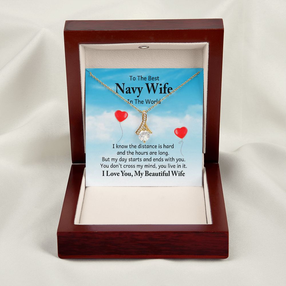 To My Navy Wife I Know the Distance is Hard Alluring Ribbon Necklace Message Card-Express Your Love Gifts