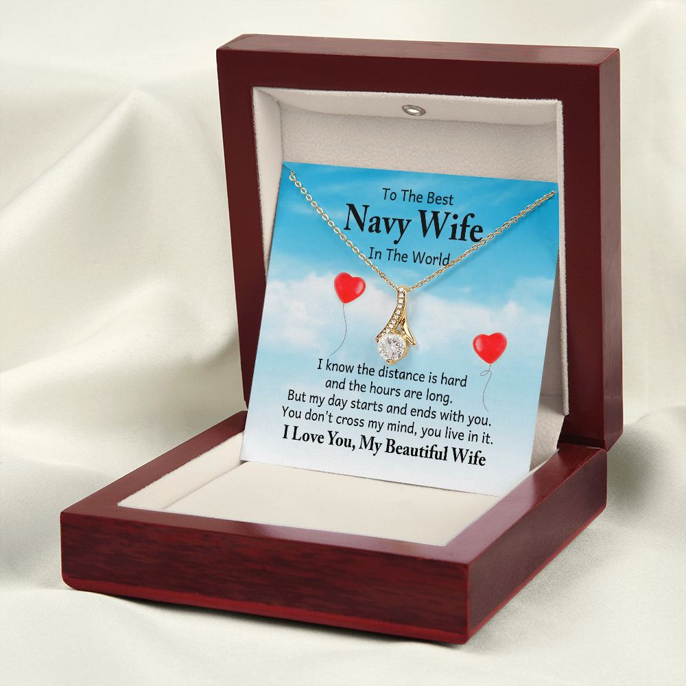 To My Navy Wife I Know the Distance is Hard Alluring Ribbon Necklace Message Card-Express Your Love Gifts