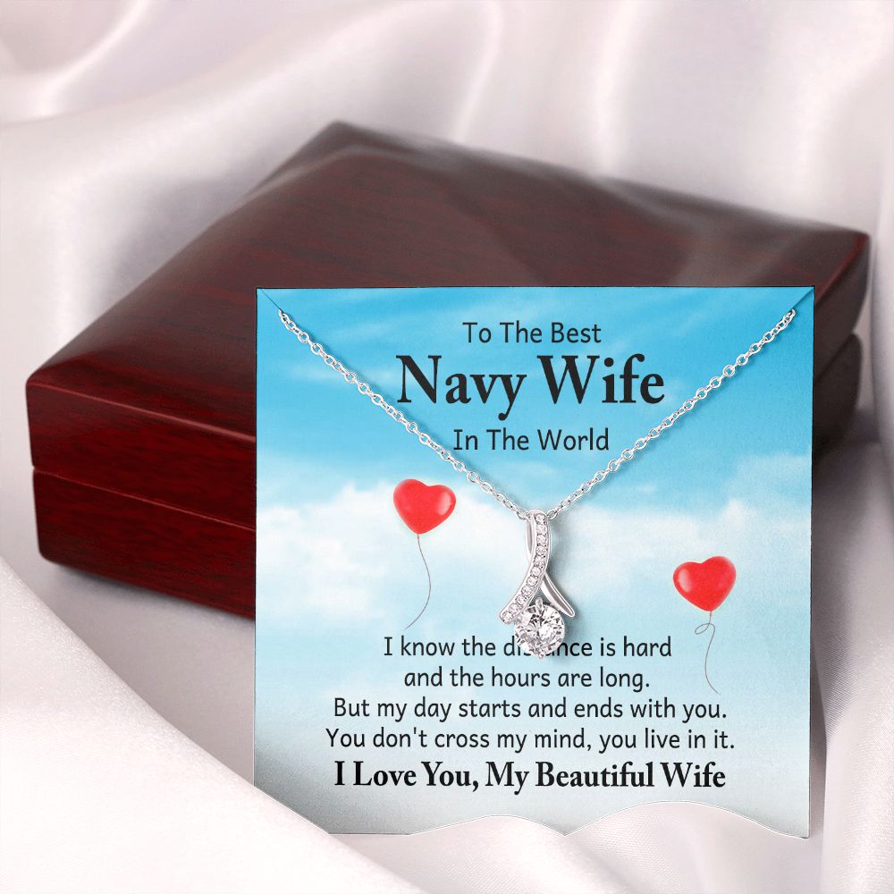 To My Navy Wife I Know the Distance is Hard Alluring Ribbon Necklace Message Card-Express Your Love Gifts