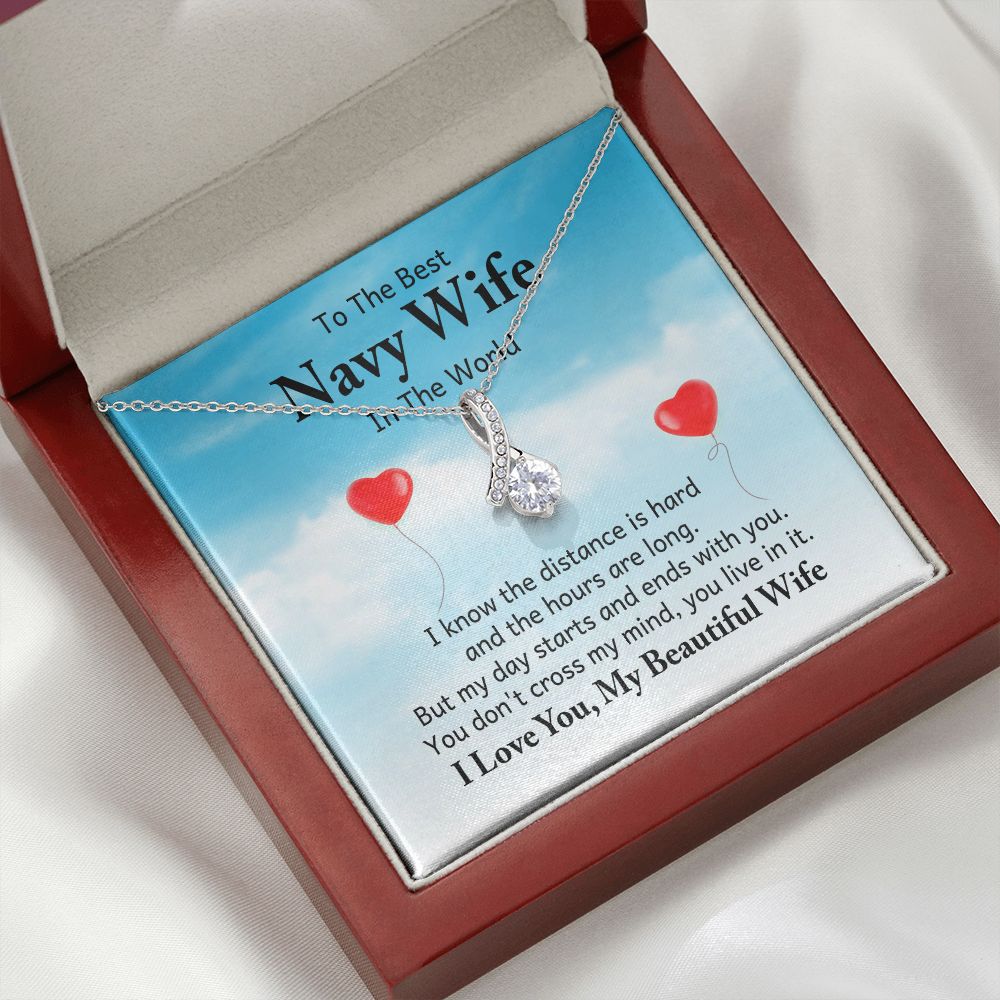 To My Navy Wife I Know the Distance is Hard Alluring Ribbon Necklace Message Card-Express Your Love Gifts