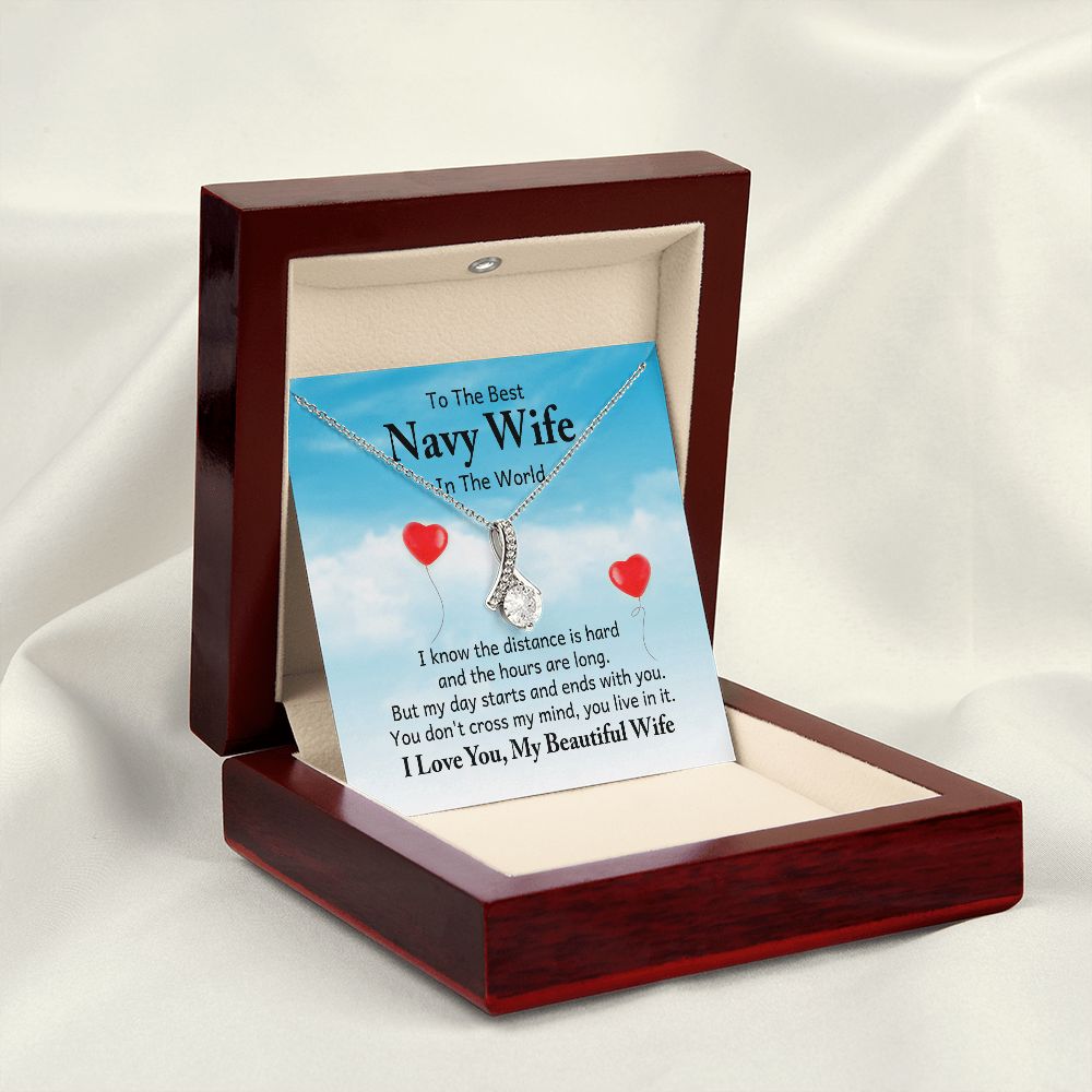 To My Navy Wife I Know the Distance is Hard Alluring Ribbon Necklace Message Card-Express Your Love Gifts