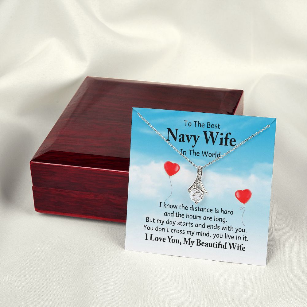 To My Navy Wife I Know the Distance is Hard Alluring Ribbon Necklace Message Card-Express Your Love Gifts