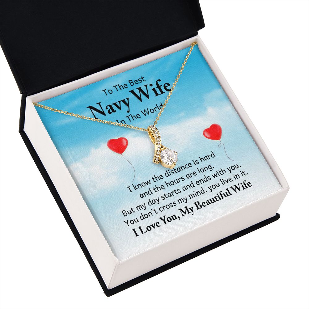 To My Navy Wife I Know the Distance is Hard Alluring Ribbon Necklace Message Card-Express Your Love Gifts