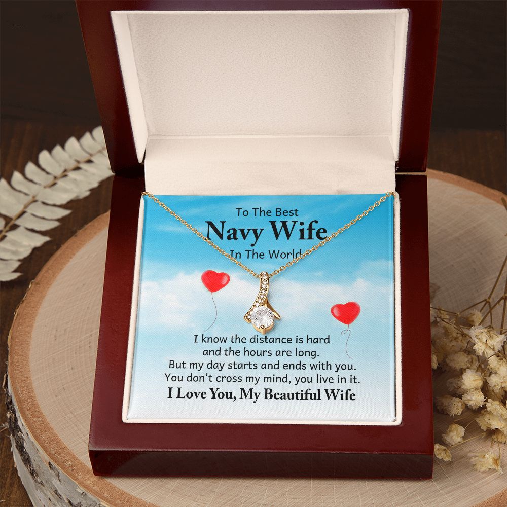 To My Navy Wife I Know the Distance is Hard Alluring Ribbon Necklace Message Card-Express Your Love Gifts