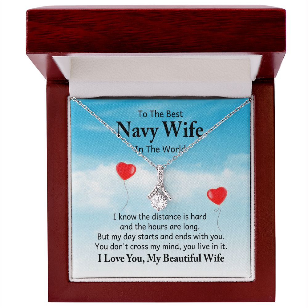 To My Navy Wife I Know the Distance is Hard Alluring Ribbon Necklace Message Card-Express Your Love Gifts