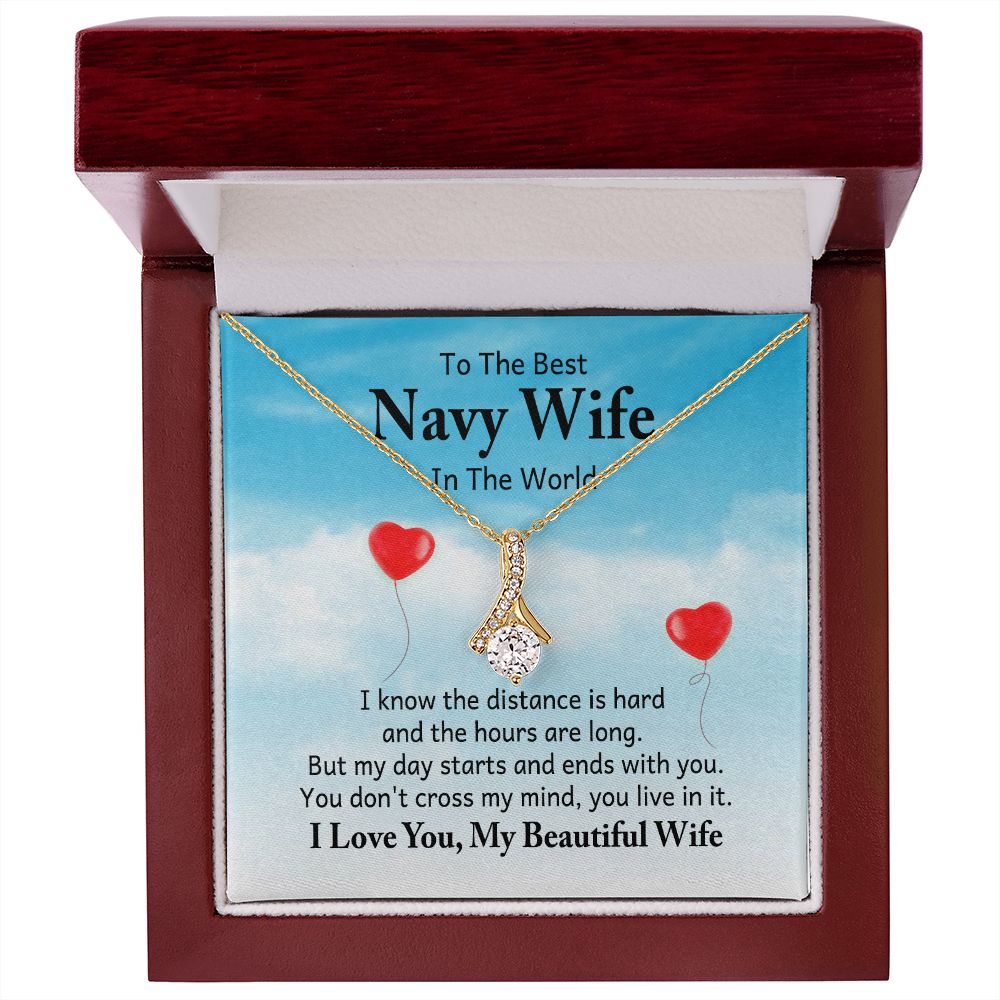 To My Navy Wife I Know the Distance is Hard Alluring Ribbon Necklace Message Card-Express Your Love Gifts