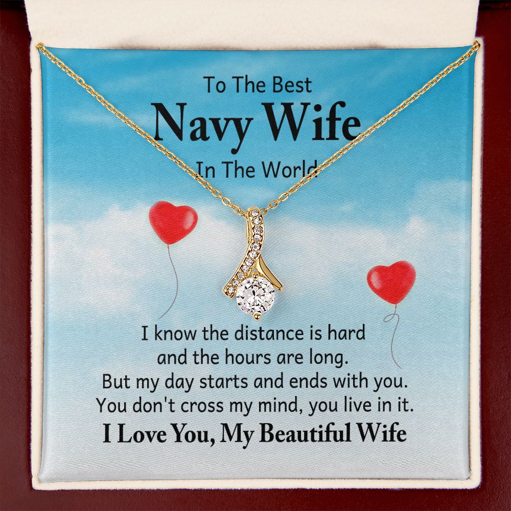 To My Navy Wife I Know the Distance is Hard Alluring Ribbon Necklace Message Card-Express Your Love Gifts