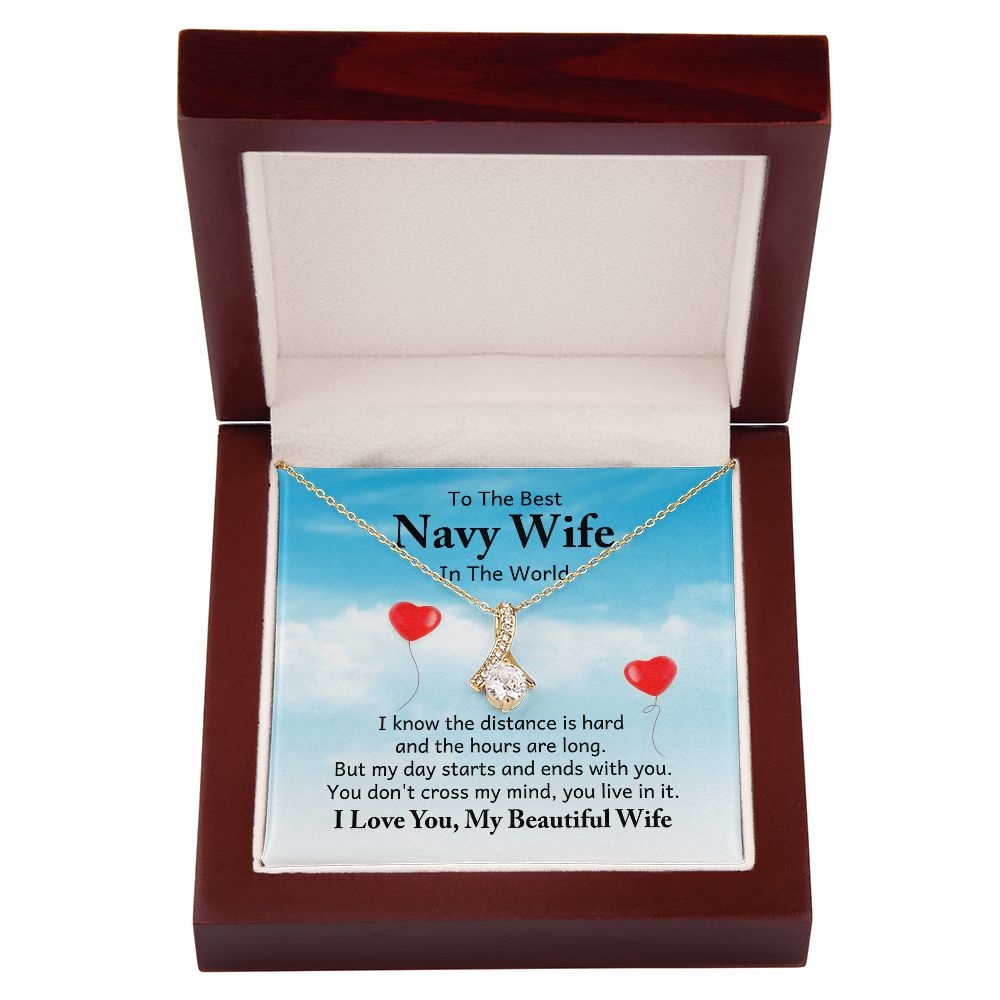 To My Navy Wife I Know the Distance is Hard Alluring Ribbon Necklace Message Card-Express Your Love Gifts