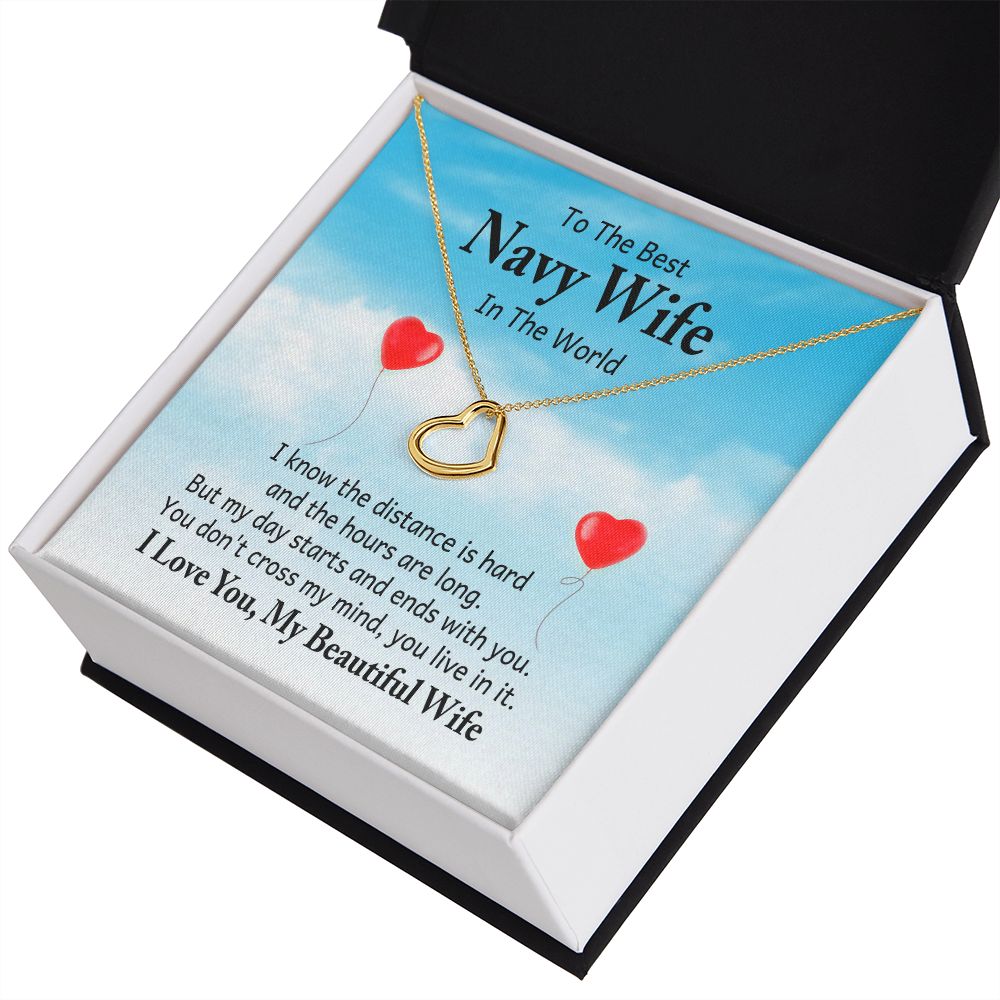 To My Navy Wife I Know the Distance is Hard Delicate Heart Necklace-Express Your Love Gifts