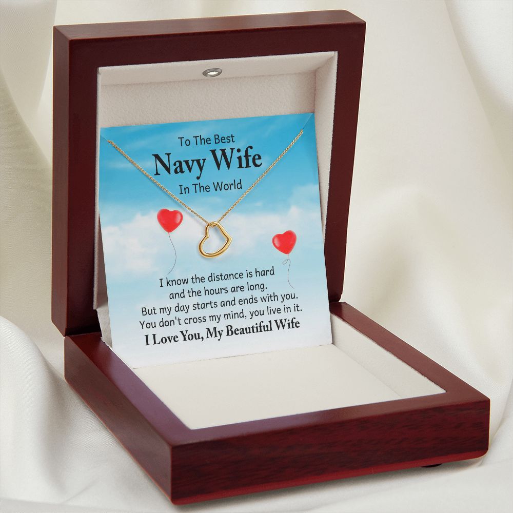 To My Navy Wife I Know the Distance is Hard Delicate Heart Necklace-Express Your Love Gifts