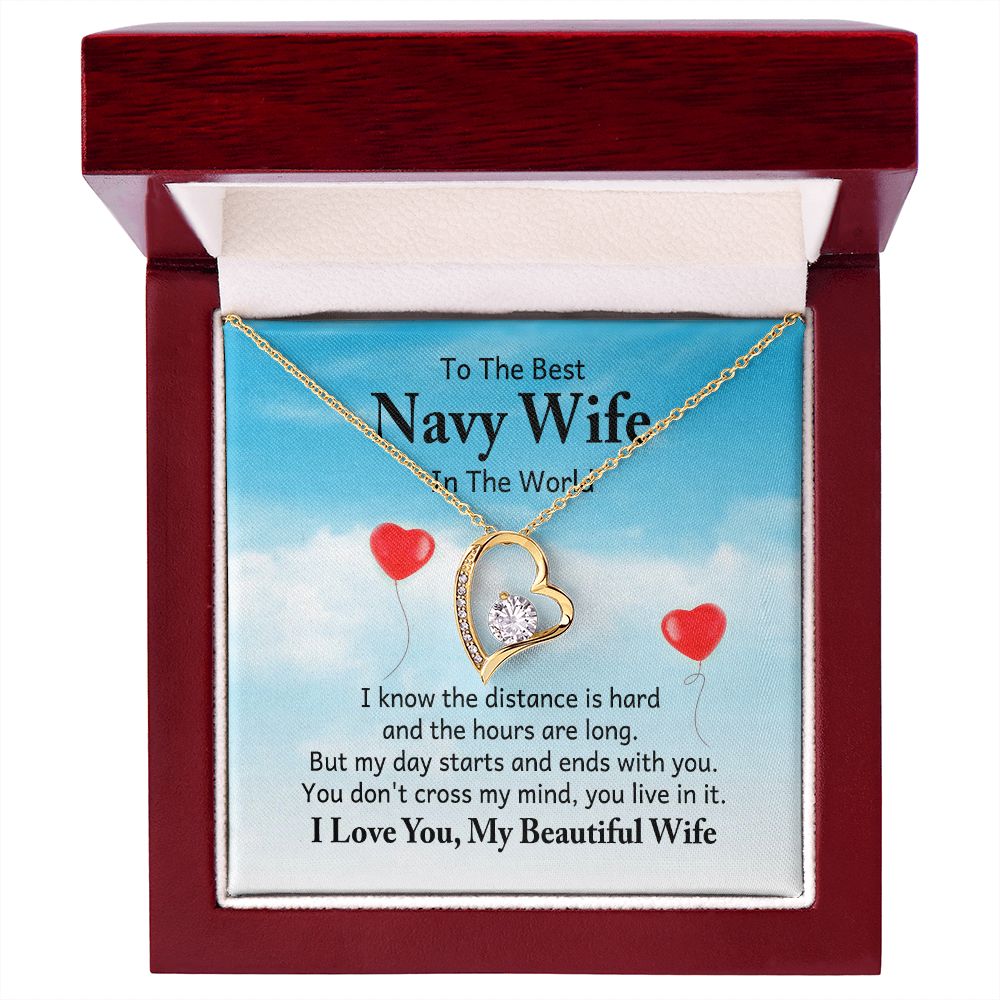 To My Navy Wife I Know the Distance is Hard Forever Necklace w Message Card-Express Your Love Gifts