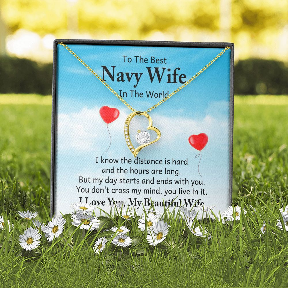 To My Navy Wife I Know the Distance is Hard Forever Necklace w Message Card-Express Your Love Gifts