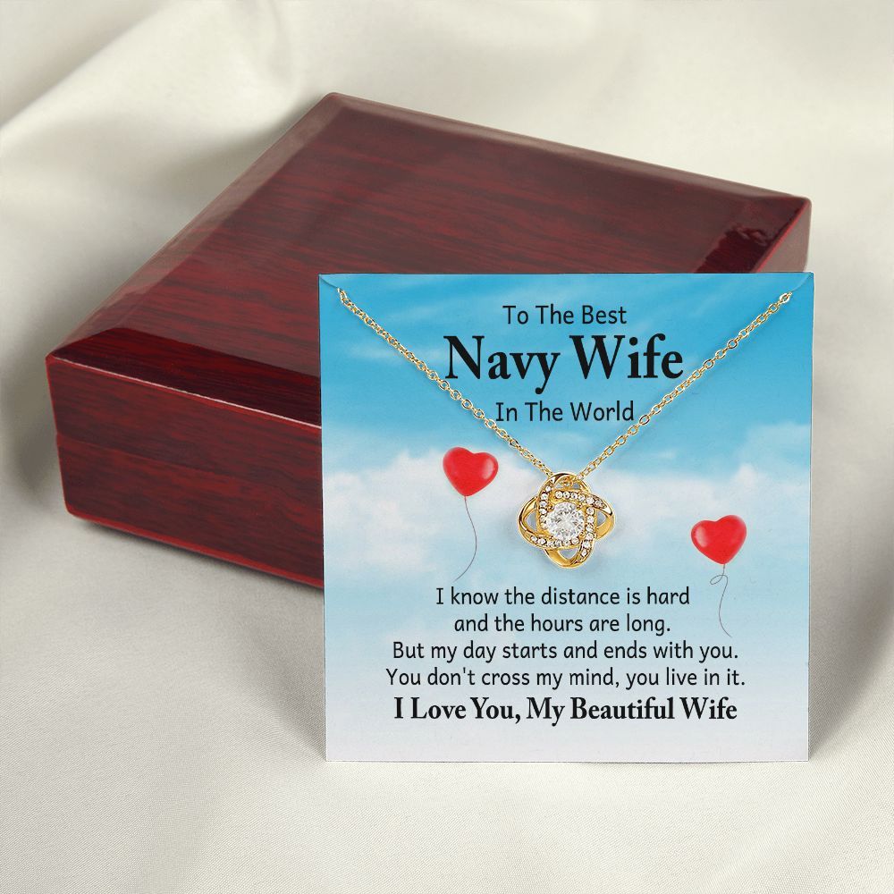 To My Navy Wife I Know the Distance is Hard Infinity Knot Necklace Message Card-Express Your Love Gifts