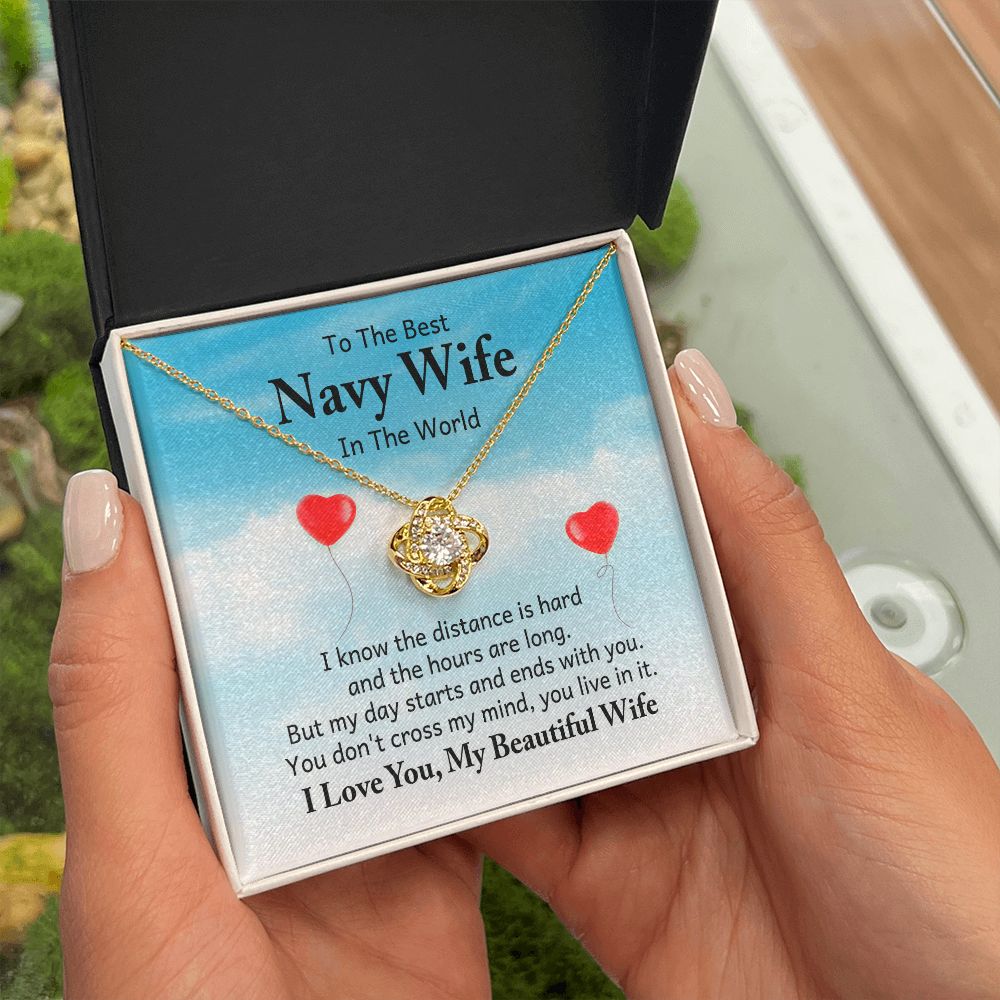 To My Navy Wife I Know the Distance is Hard Infinity Knot Necklace Message Card-Express Your Love Gifts
