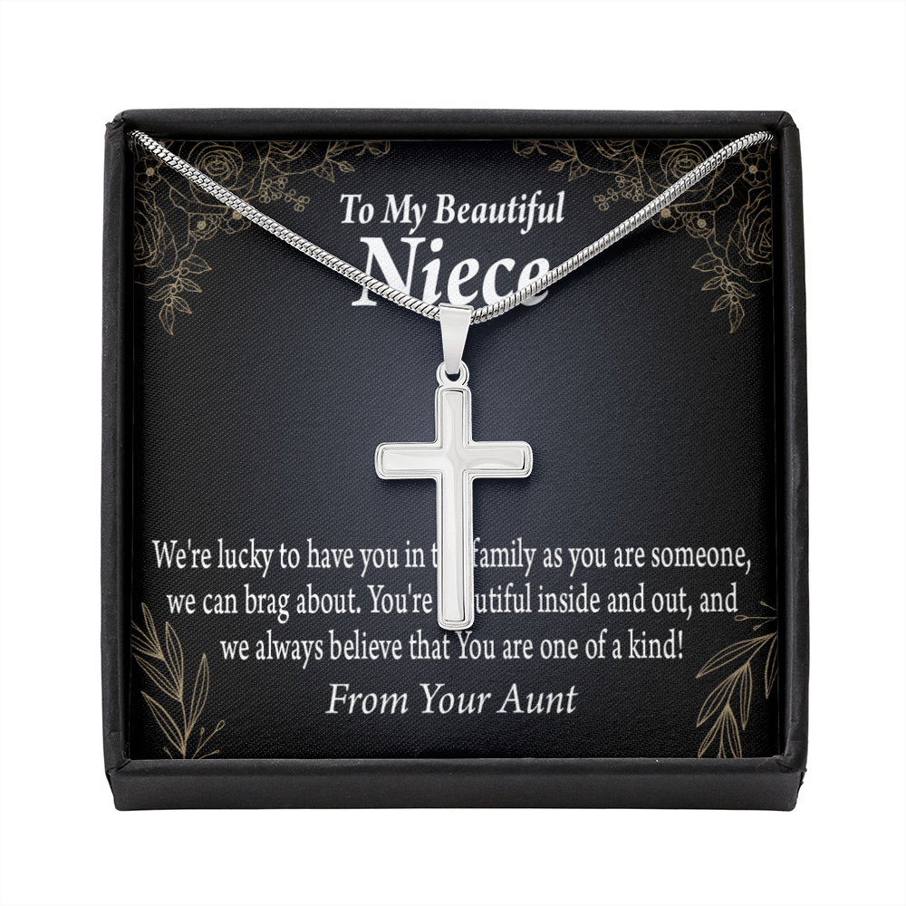 To My Niece You Are One Of A Kind Cross Card Necklace w Stainless Steel Pendant-Express Your Love Gifts