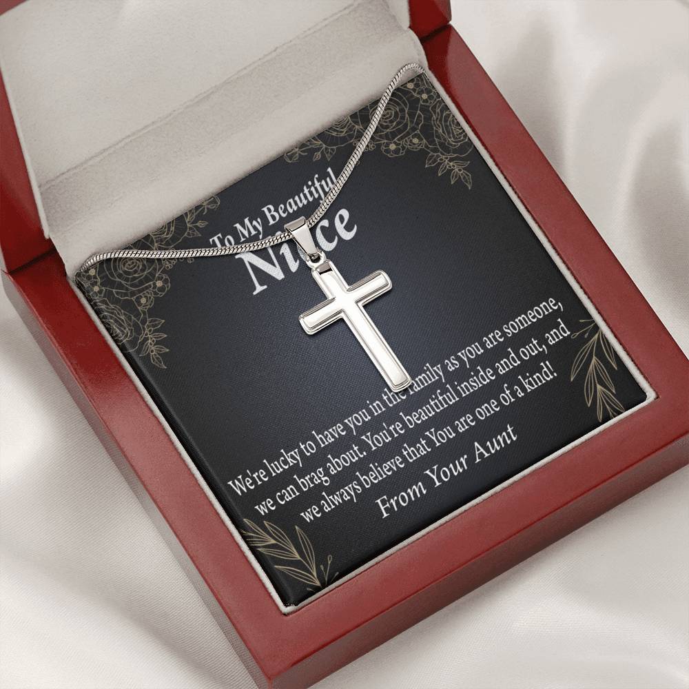 To My Niece You Are One Of A Kind Cross Card Necklace w Stainless Steel Pendant-Express Your Love Gifts