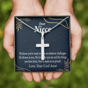 To My Niece You Make Us Proud Cross Card Necklace w Stainless Steel Pendant-Express Your Love Gifts