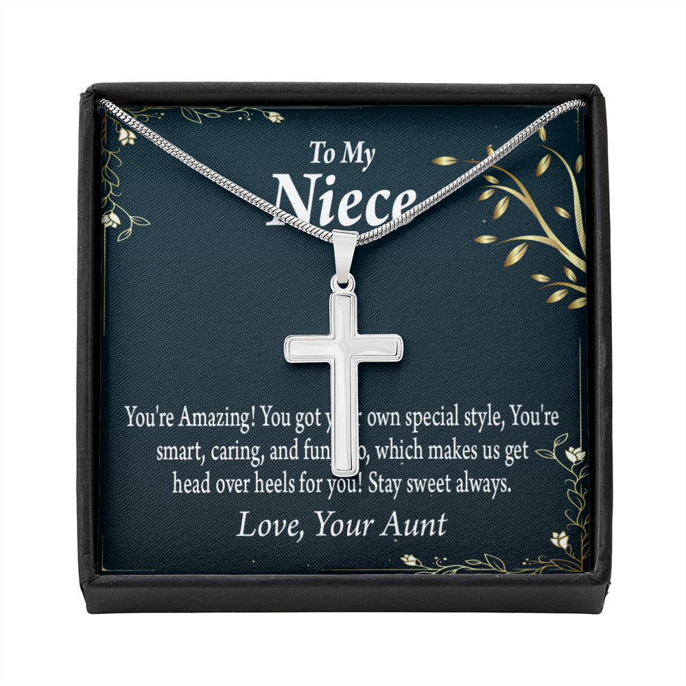 To My Niece You&#39;re Amazing Cross Card Necklace w Stainless Steel Pendant-Express Your Love Gifts