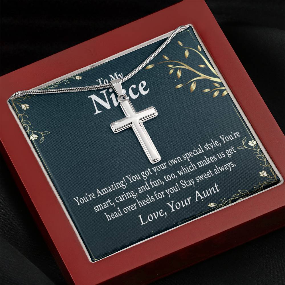 To My Niece You're Amazing Cross Card Necklace w Stainless Steel Pendant-Express Your Love Gifts