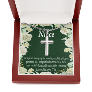 To My Niece You'Re Perfect In Every Way Message Cross Card Necklace w Stainless Steel Pendant-Express Your Love Gifts