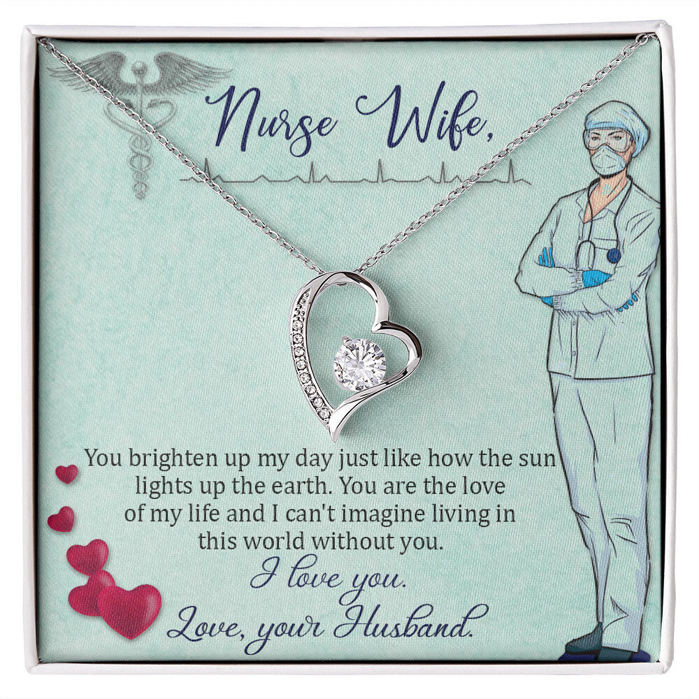 To My Nurse Wife You Brighten Up My Day Forever Necklace w Message Card-Express Your Love Gifts