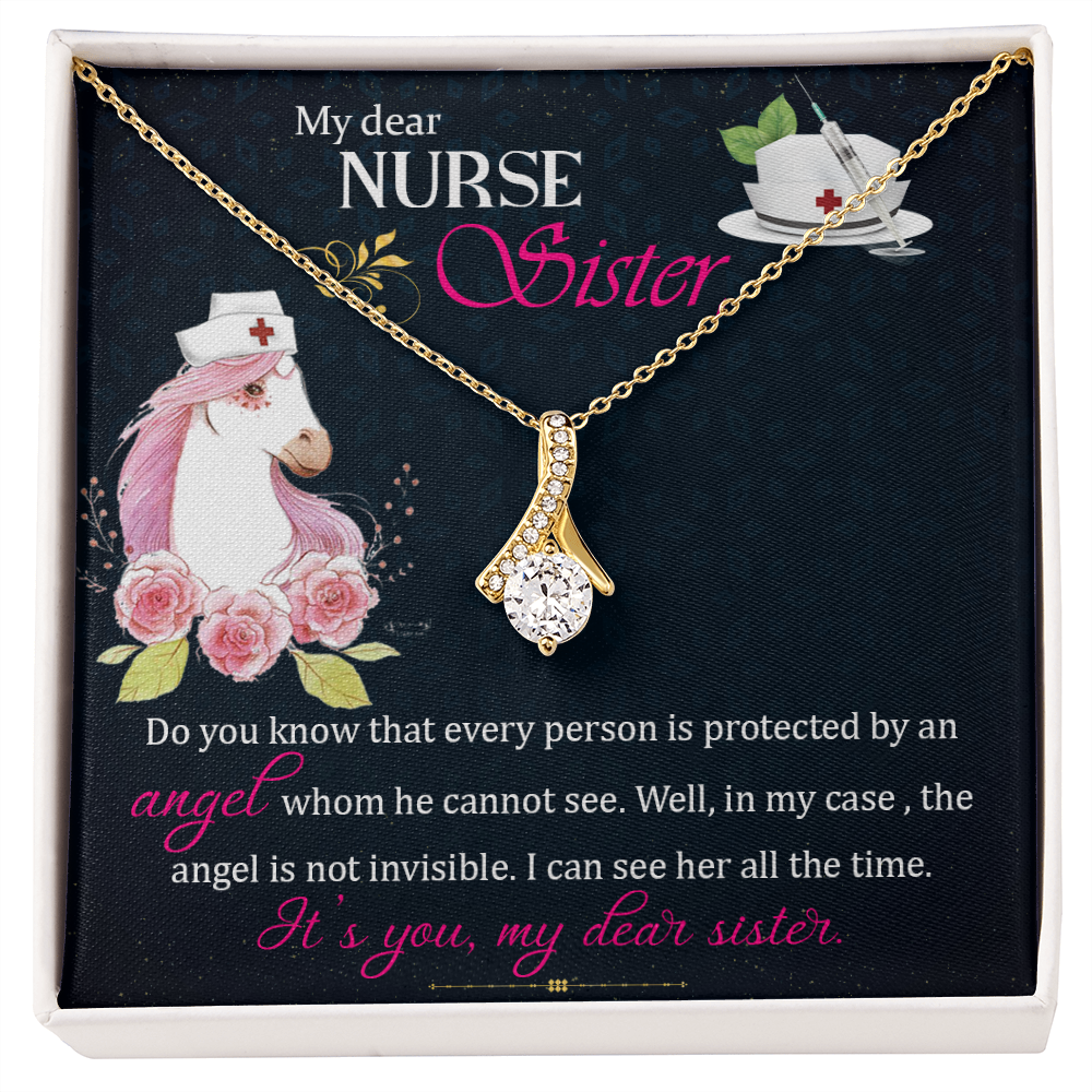 To My Sister My Dear Nurse Sister Alluring Ribbon Necklace Message Card-Express Your Love Gifts