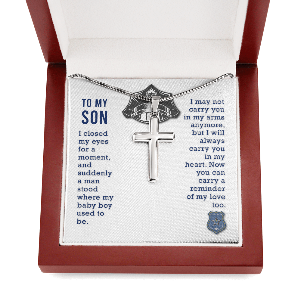 To My Son I Closed My Eyes Cross Card Necklace w Stainless Steel Pendant-Express Your Love Gifts