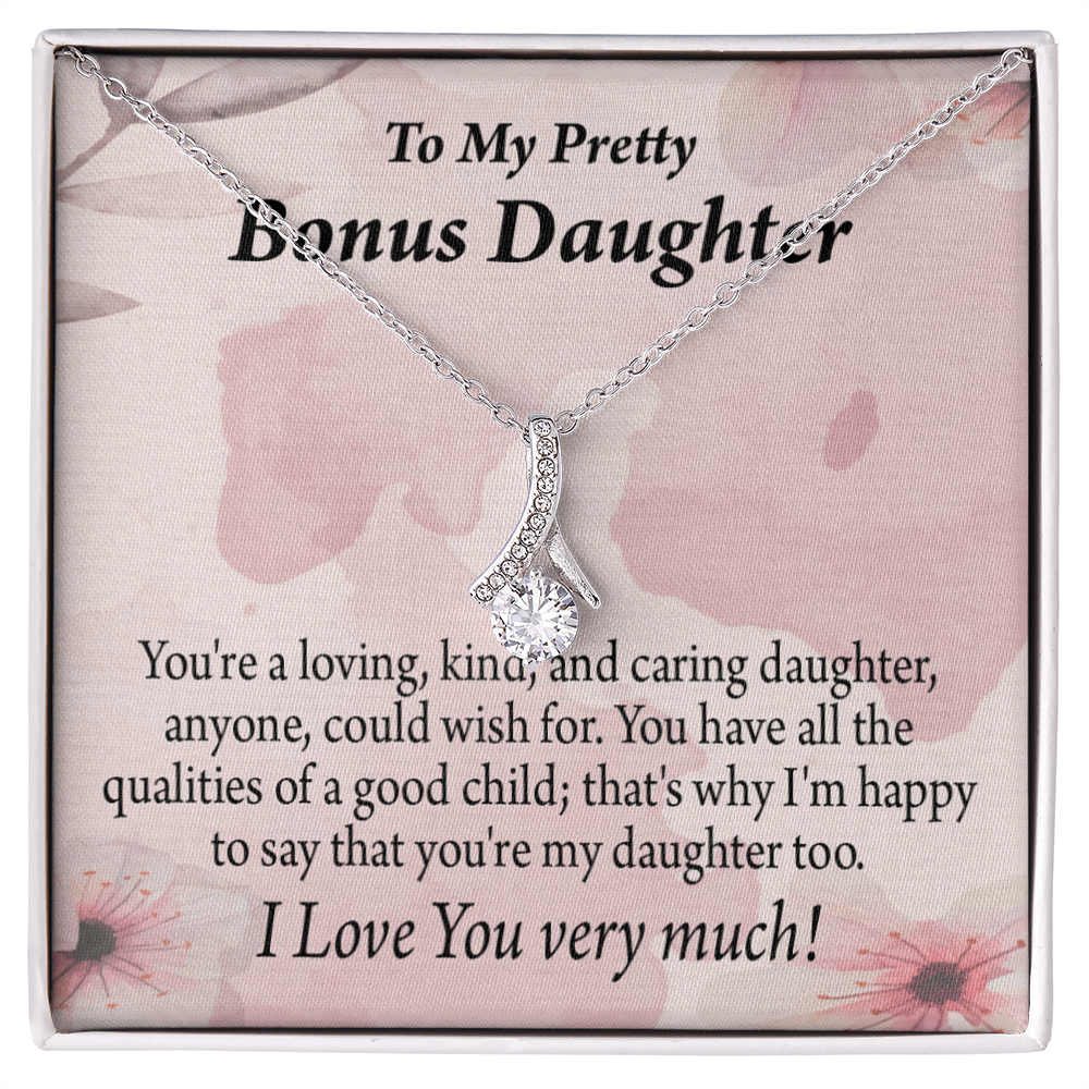 To My Stepdaughter Bonus Daughter All the Qualities Alluring Ribbon Necklace Message Card-Express Your Love Gifts