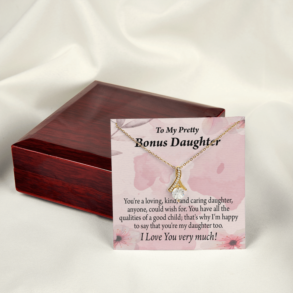 To My Stepdaughter Bonus Daughter All the Qualities Alluring Ribbon Necklace Message Card-Express Your Love Gifts