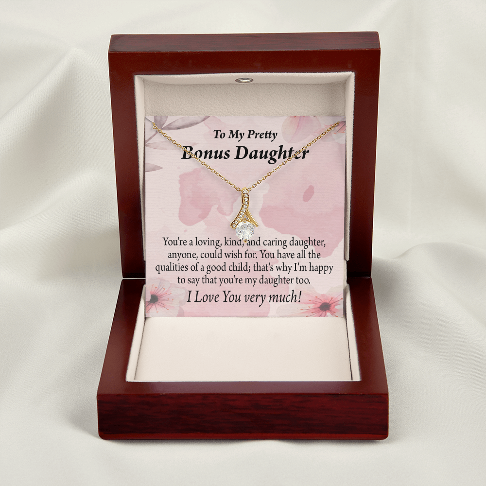 To My Stepdaughter Bonus Daughter All the Qualities Alluring Ribbon Necklace Message Card-Express Your Love Gifts